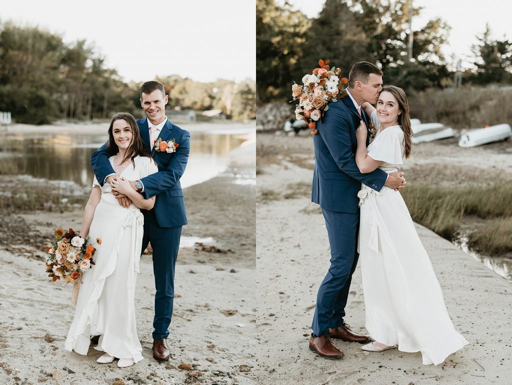 bride and groom embracing on their wedding day